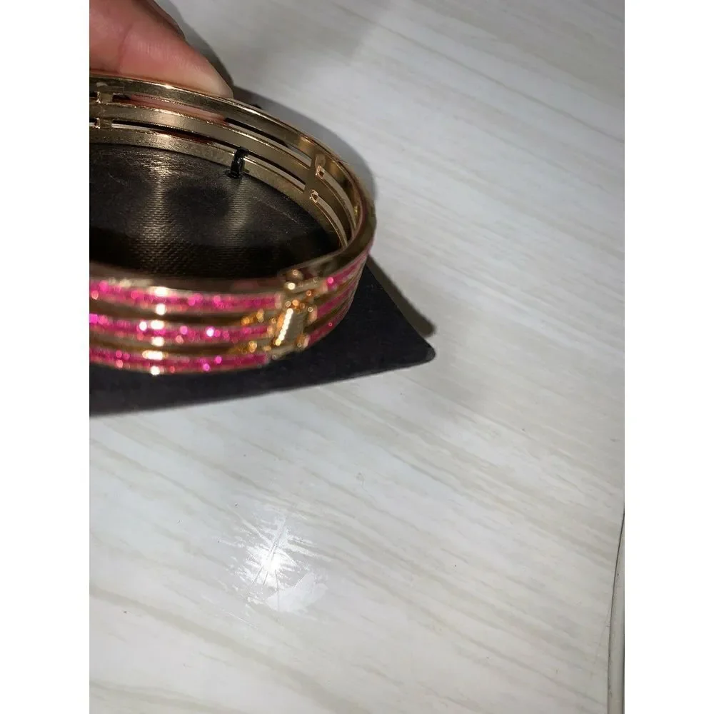 Free Press Triple Band Pink Glitter Gold Bracelet